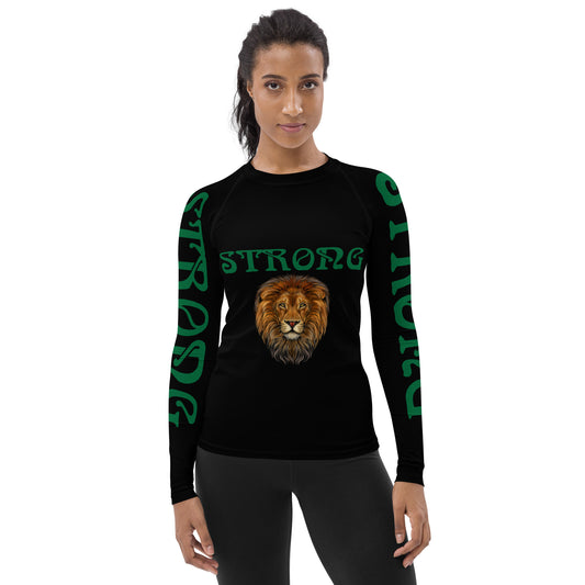 “STRONG” Black Women's Rash Guard W/Green Font