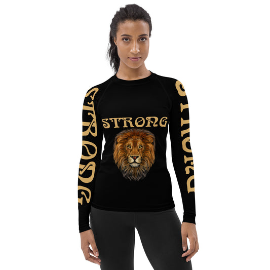 “STRONG”Black Women's Rash Guard W/Fawn Font