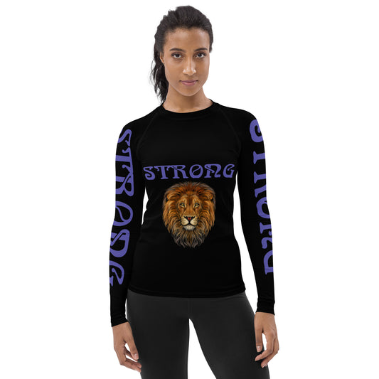 “STRONG” Black Women's Rash Guard W/Purple Font