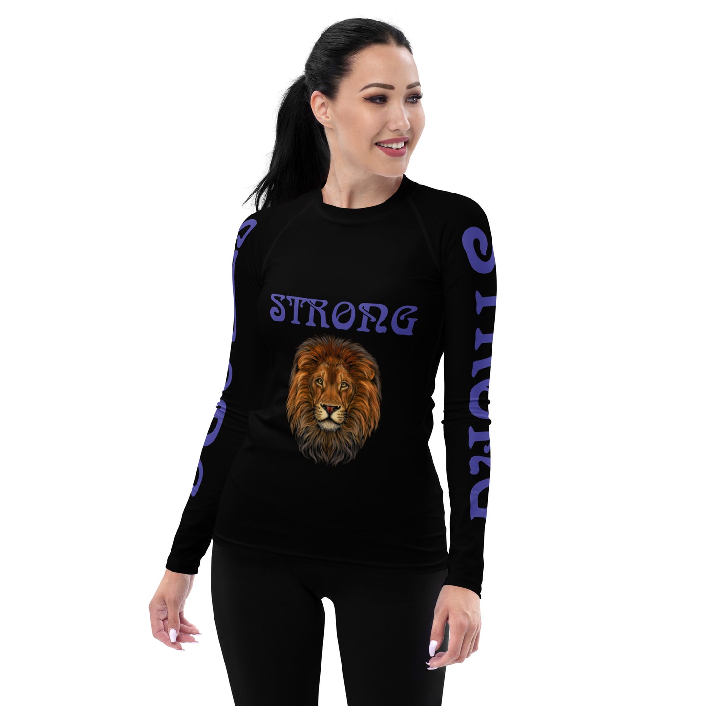 “STRONG” Black Women's Rash Guard W/Purple Font