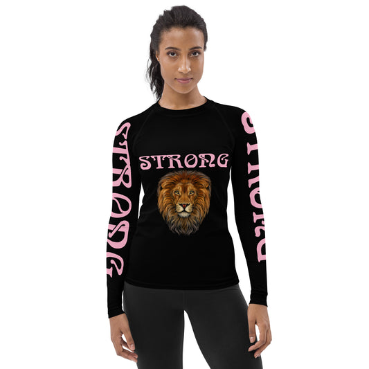 “STRONG” Black Women's Rash Guard W/Cotton Candy Font