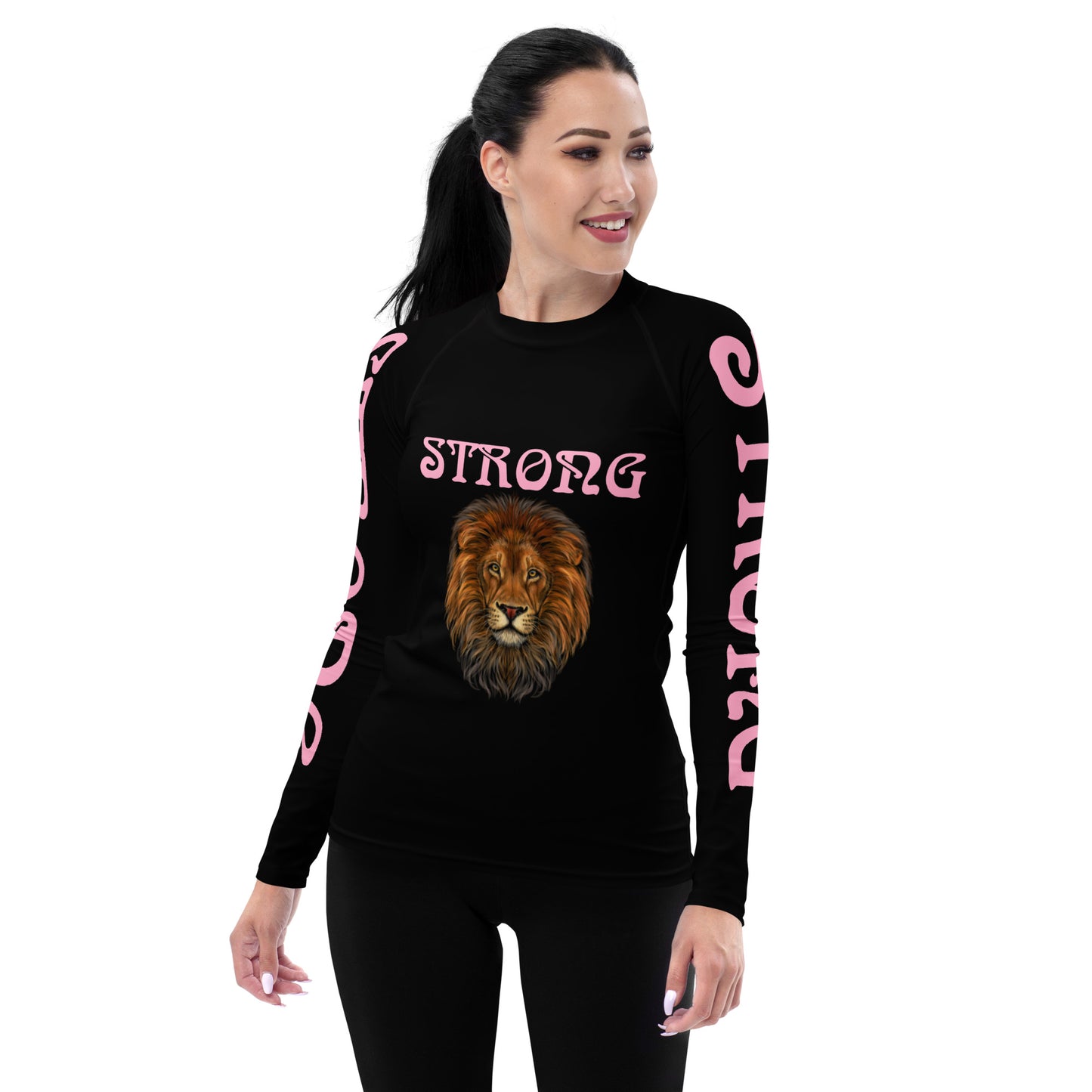 “STRONG” Black Women's Rash Guard W/Cotton Candy Font