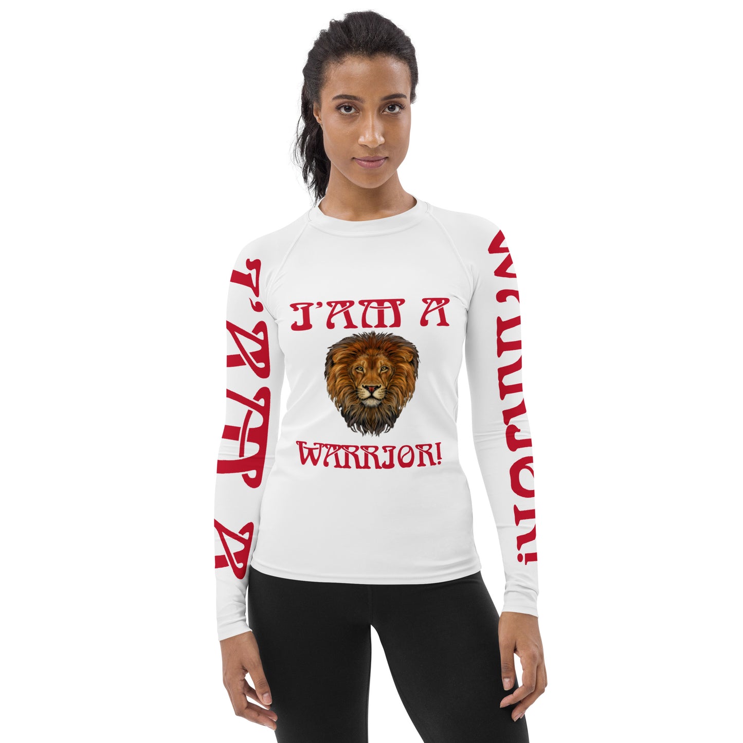 “I’AM A WARRIOR!”White Women's Rash Guard W/Red Font