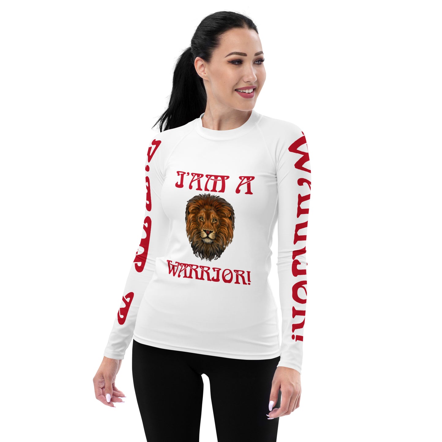 “I’AM A WARRIOR!”White Women's Rash Guard W/Red Font