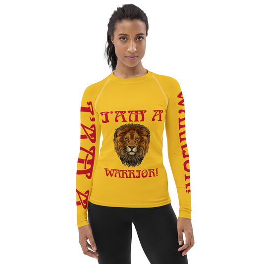 “I’AM A WARRIOR!” Yellow Women's Rash Guard W/Red Font