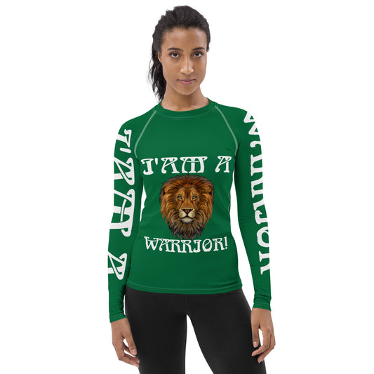 “I’AM A WARRIOR!” Green Women's Rash Guard W/White Font