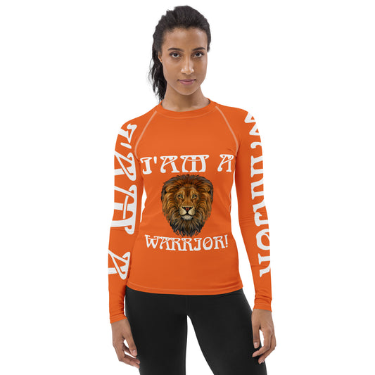 “I’AM A WARRIOR!” Orange Women's Rash Guard W/White Font