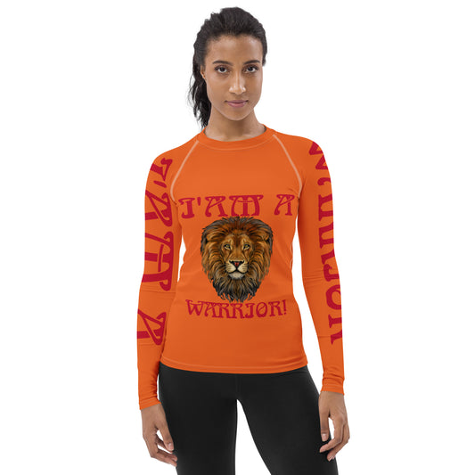 “I’AM A WARRIOR!” Orange Women's Rash Guard W/Red Font