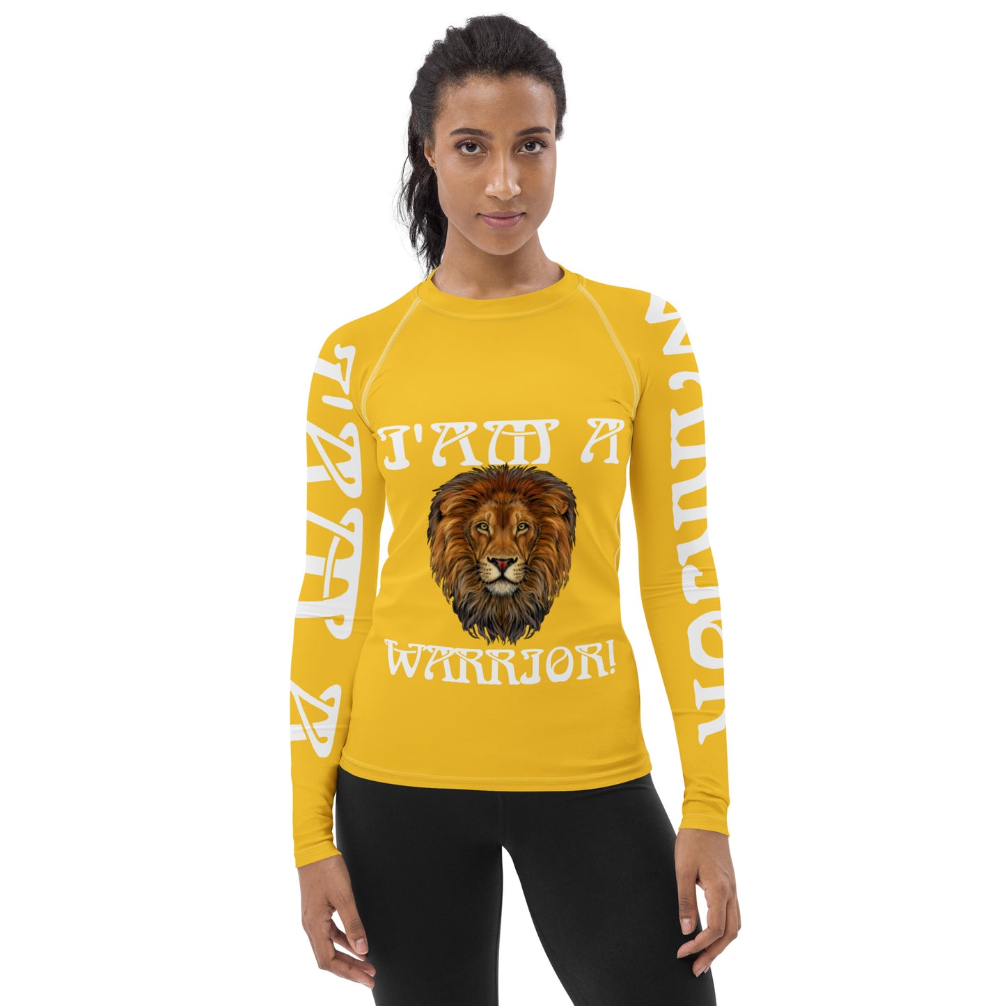 “I’AM A WARRIOR!” Yellow Women's Rash Guard W/White Font