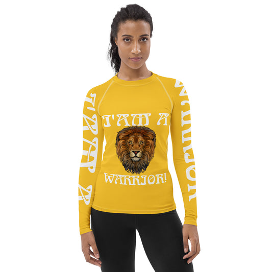 “I’AM A WARRIOR!” Yellow Women's Rash Guard W/White Font