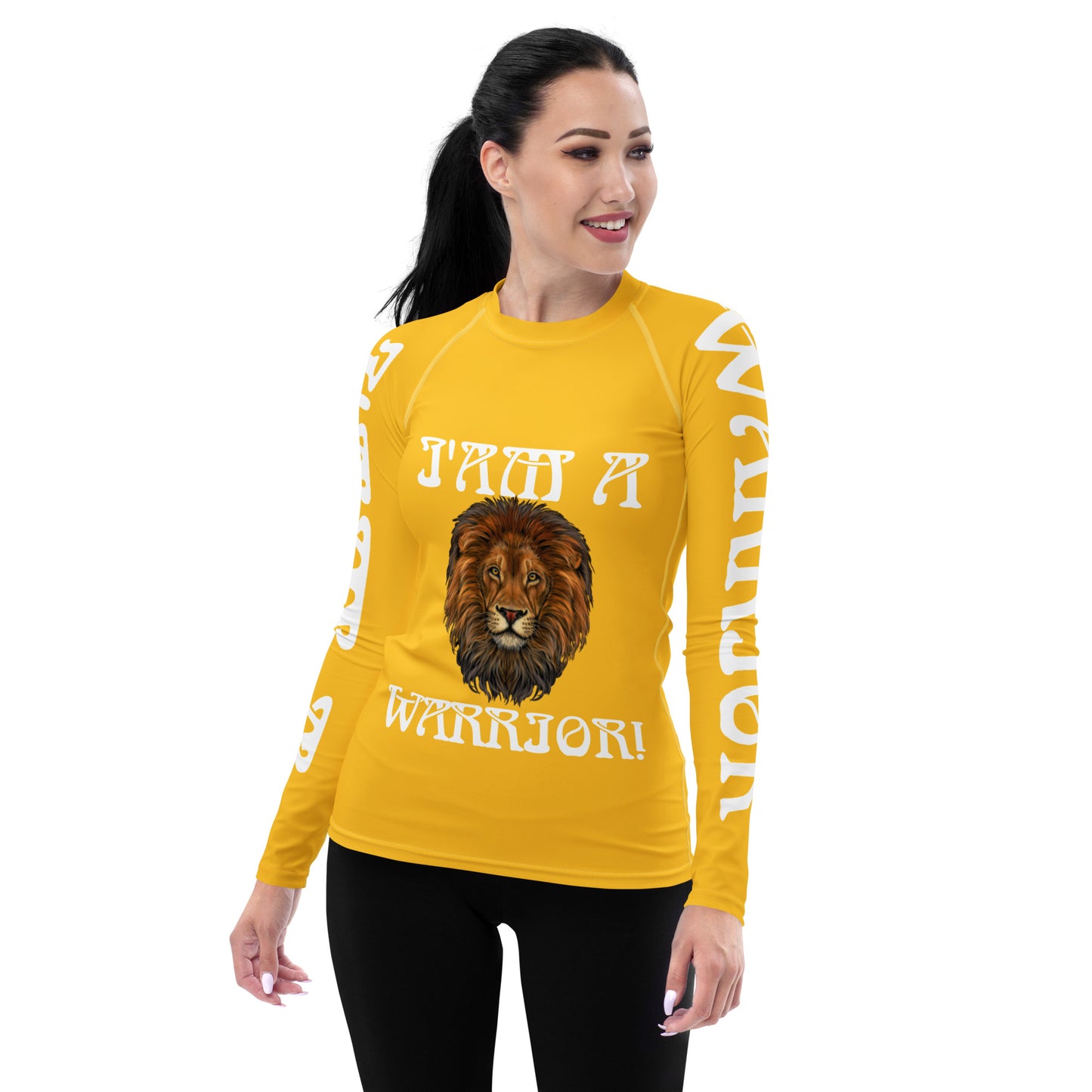 “I’AM A WARRIOR!” Yellow Women's Rash Guard W/White Font