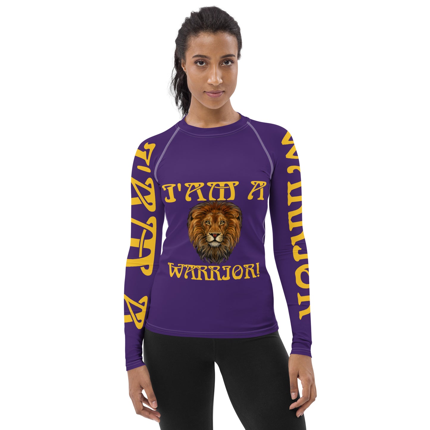 “I’AM A WARRIOR!” Purple Women's Rash Guard W/Yellow Font