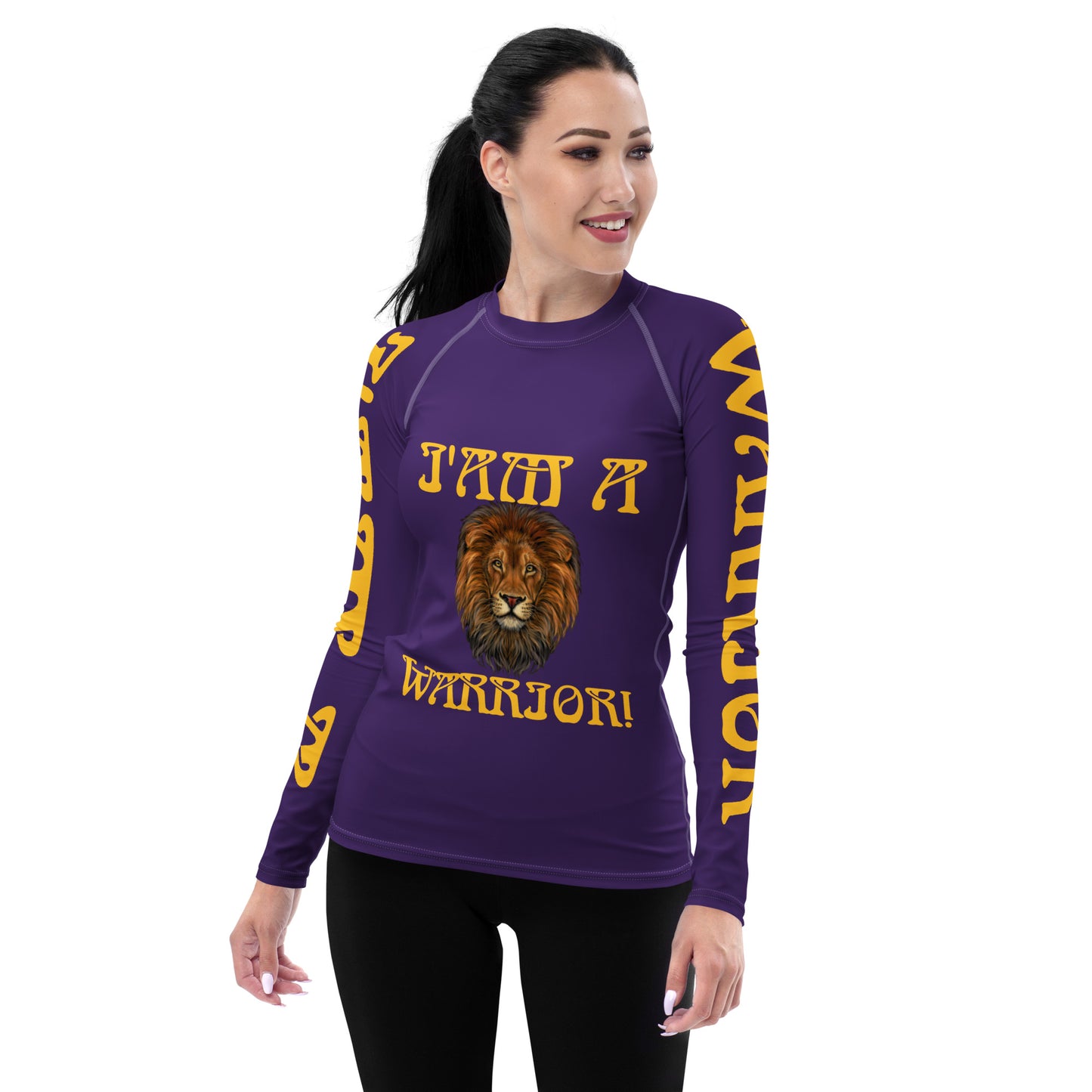 “I’AM A WARRIOR!” Purple Women's Rash Guard W/Yellow Font