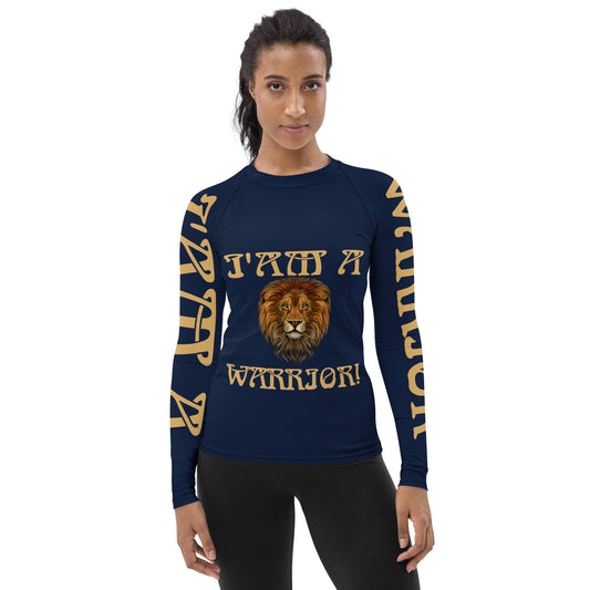 “I’AM A WARRIOR!” Navy Women's Rash Guard W/Fawn Font