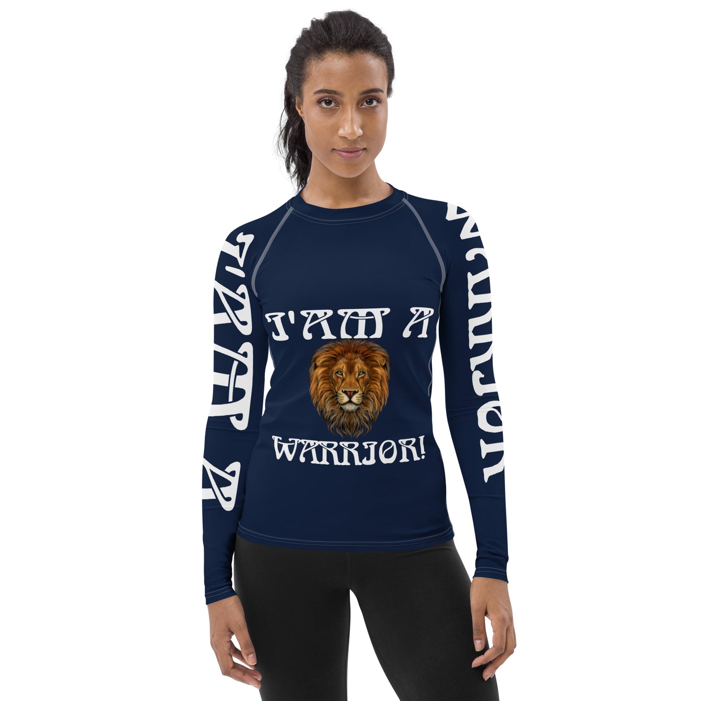 “I’AM A WARRIOR!” Navy Women's Rash Guard W/White Font