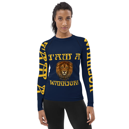 “I’AM A WARRIOR!” Navy Women's Rash Guard W/Yellow Font