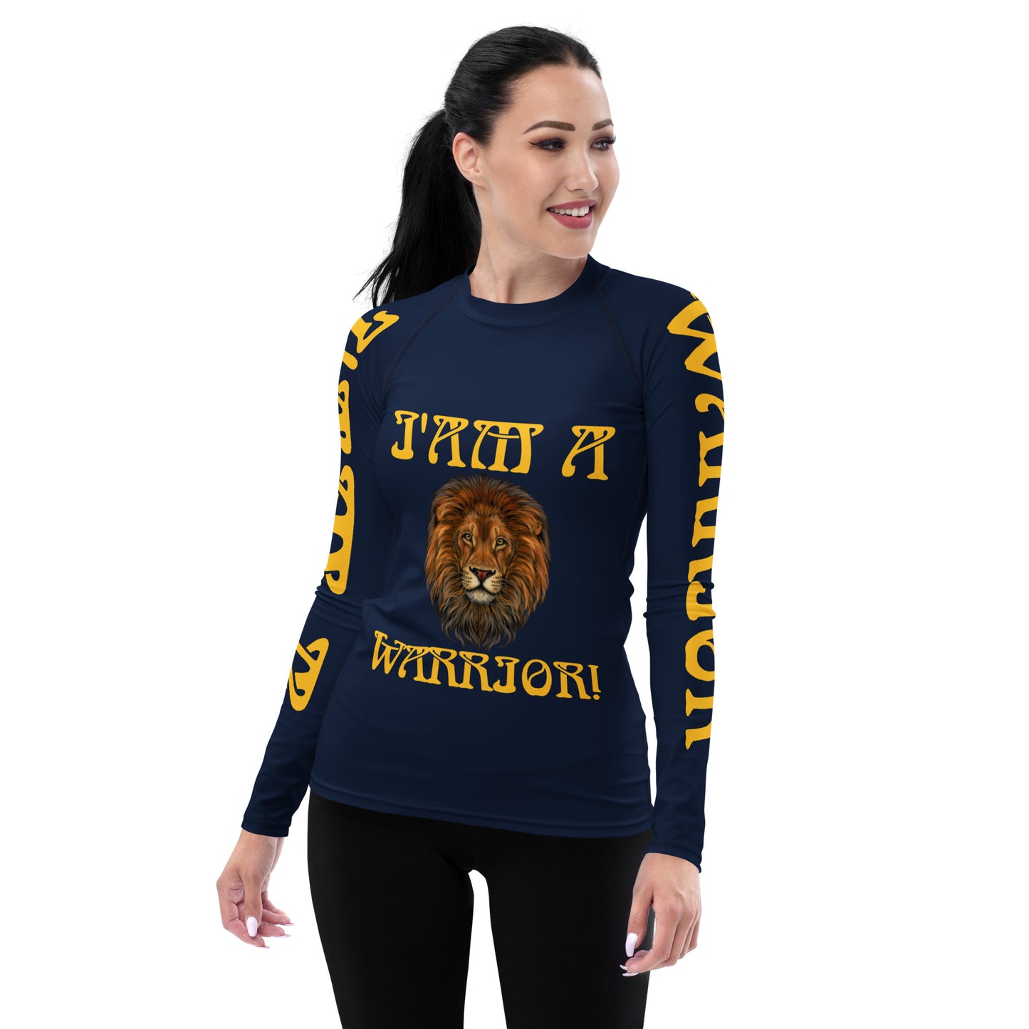 “I’AM A WARRIOR!” Navy Women's Rash Guard W/Yellow Font