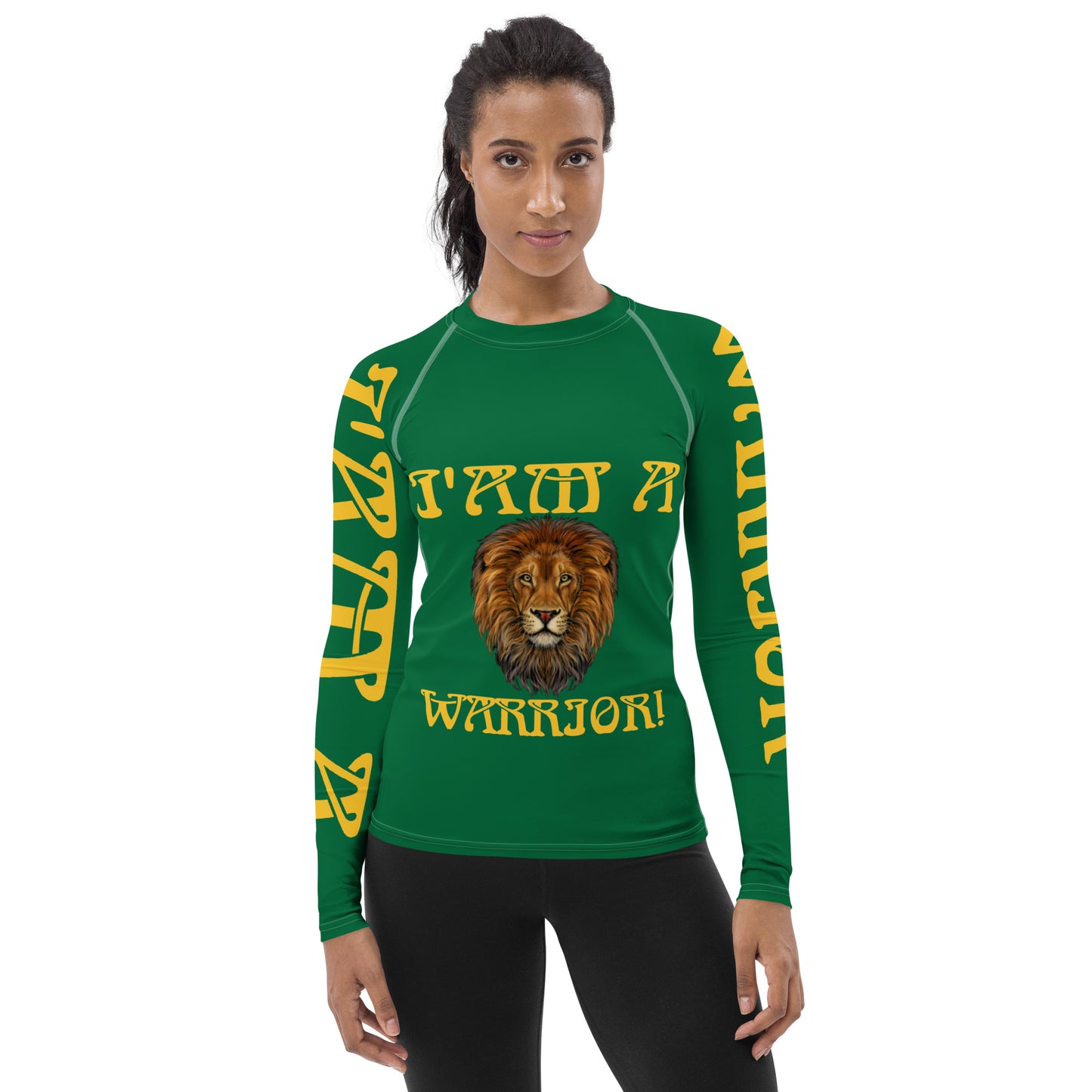 “I’AM A WARRIOR!” Green Women's Rash Guard W/Yellow Font