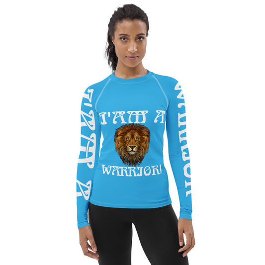 “I’AM A WARRIOR!” SkyBlue Women's Rash Guard W/White Font