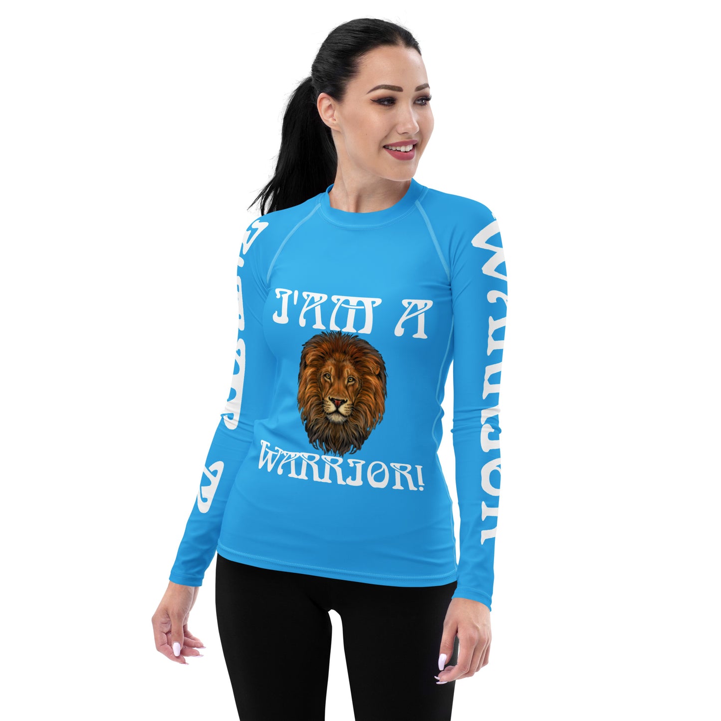 “I’AM A WARRIOR!” SkyBlue Women's Rash Guard W/White Font