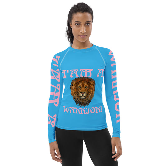 “I’AM A WARRIOR!” SkyBlue Women's Rash Guard W/Cotton Candy Font