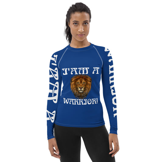 “I’AM A WARRIOR!” Blue Women's Rash Guard W/White Font