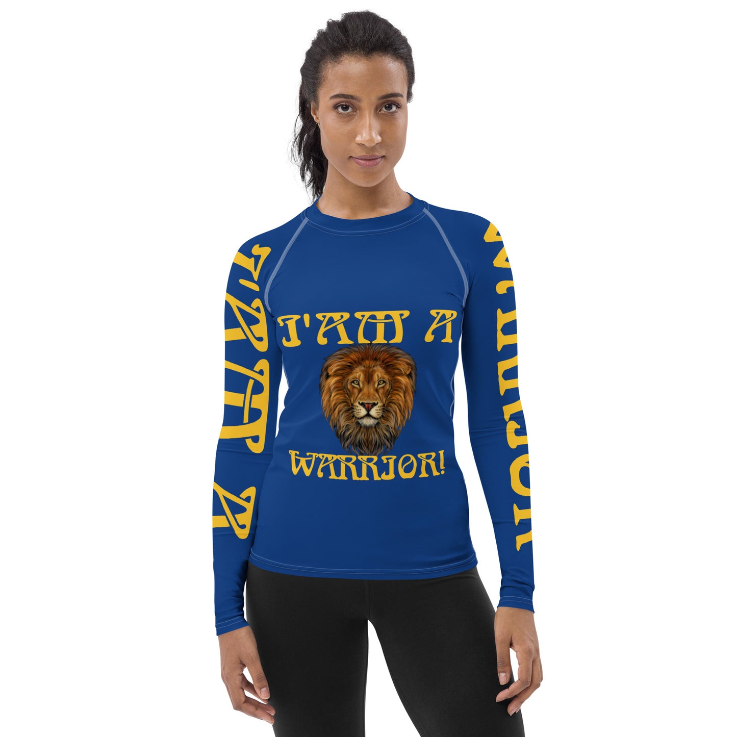 “I’AM A WARRIOR!” Blue Women's Rash Guard W/Yellow Font