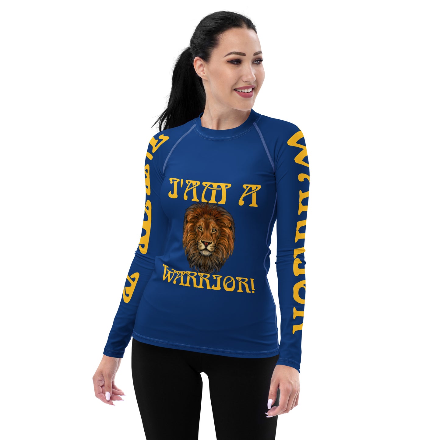 “I’AM A WARRIOR!” Blue Women's Rash Guard W/Yellow Font