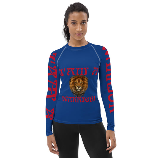 “I’AM A WARRIOR!” Blue Women's Rash Guard W/Red Font