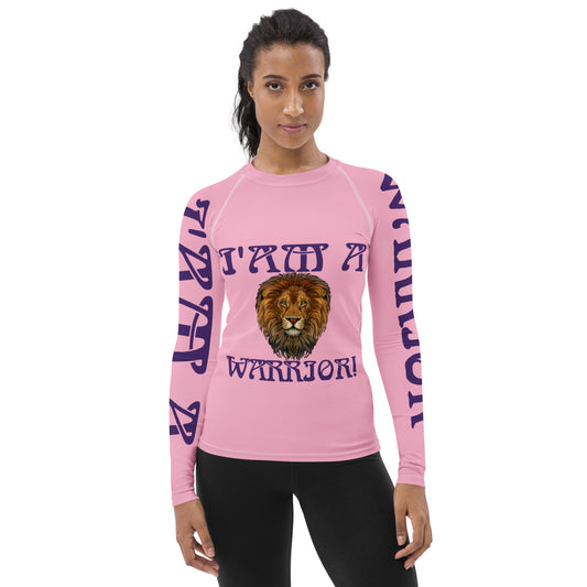 “I’AM A WARRIOR!” Cotton Candy Women's Rash Guard W/Purple Font