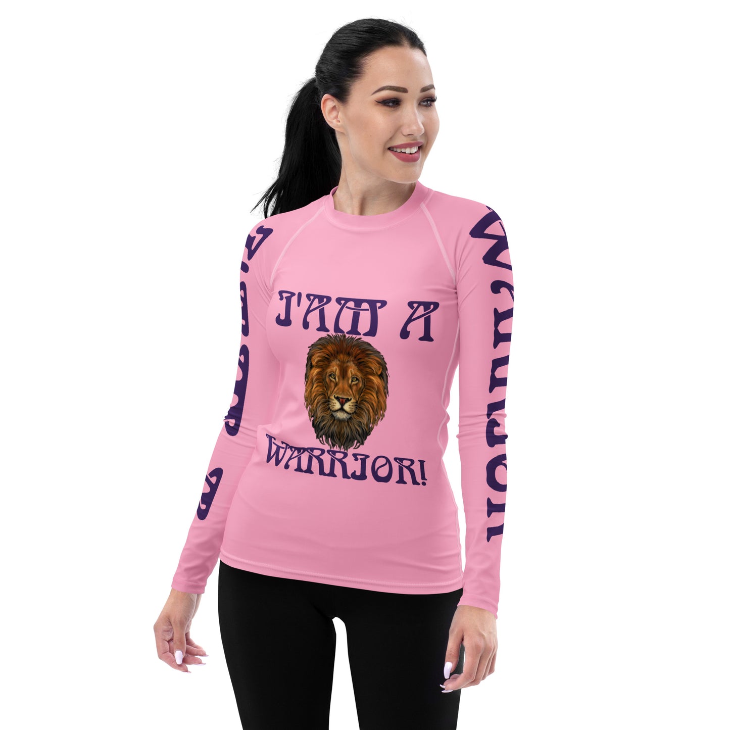 “I’AM A WARRIOR!” Cotton Candy Women's Rash Guard W/Purple Font