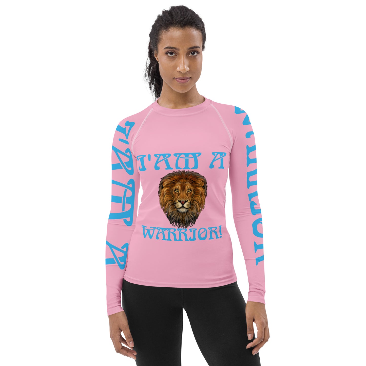 “I’AM A WARRIOR!” Cotton Candy Women's Rash Guard W/SkyBlue Font