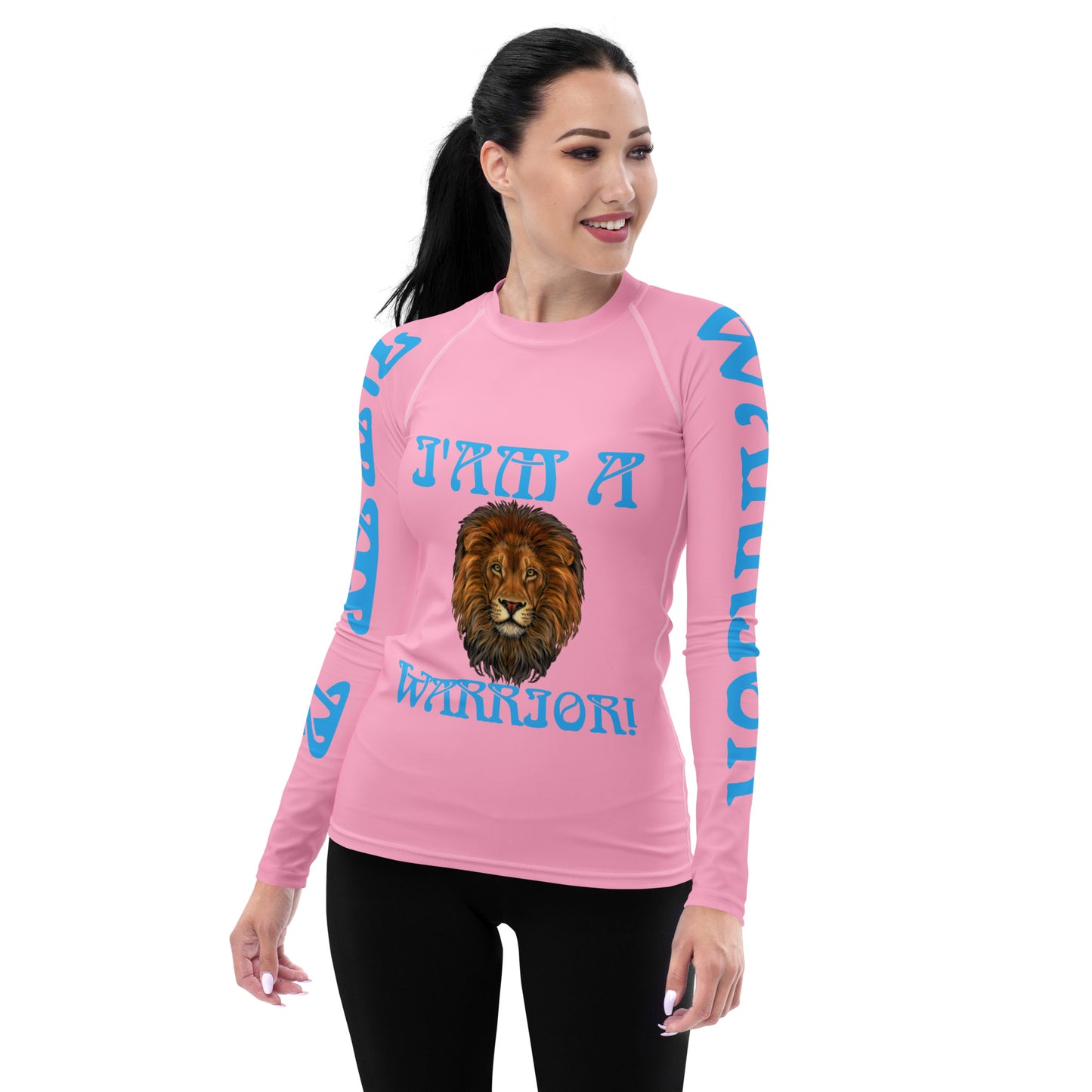 “I’AM A WARRIOR!” Cotton Candy Women's Rash Guard W/SkyBlue Font