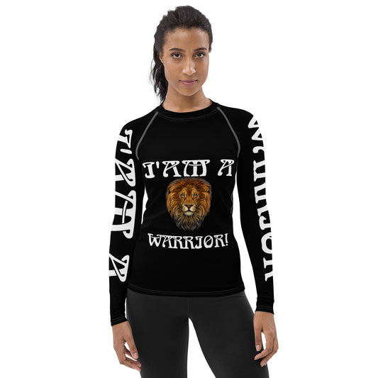 “I’AM A WARRIOR!” Black Women's Rash Guard W/White Font