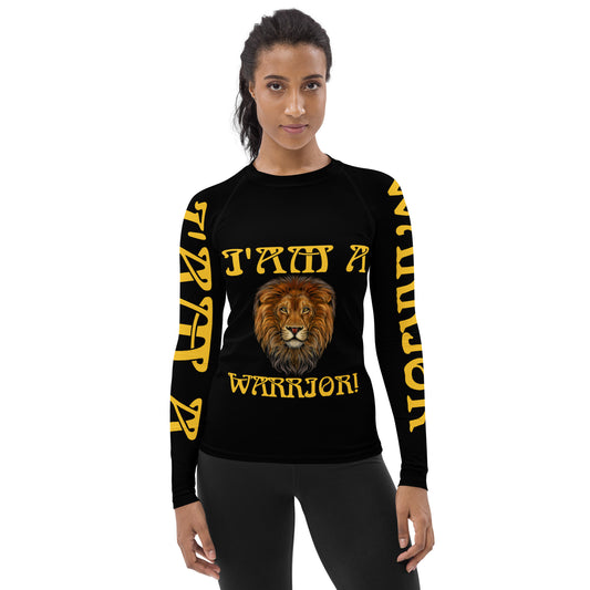 “I’AM A WARRIOR!” Black Women's Rash Guard W/Yellow Font