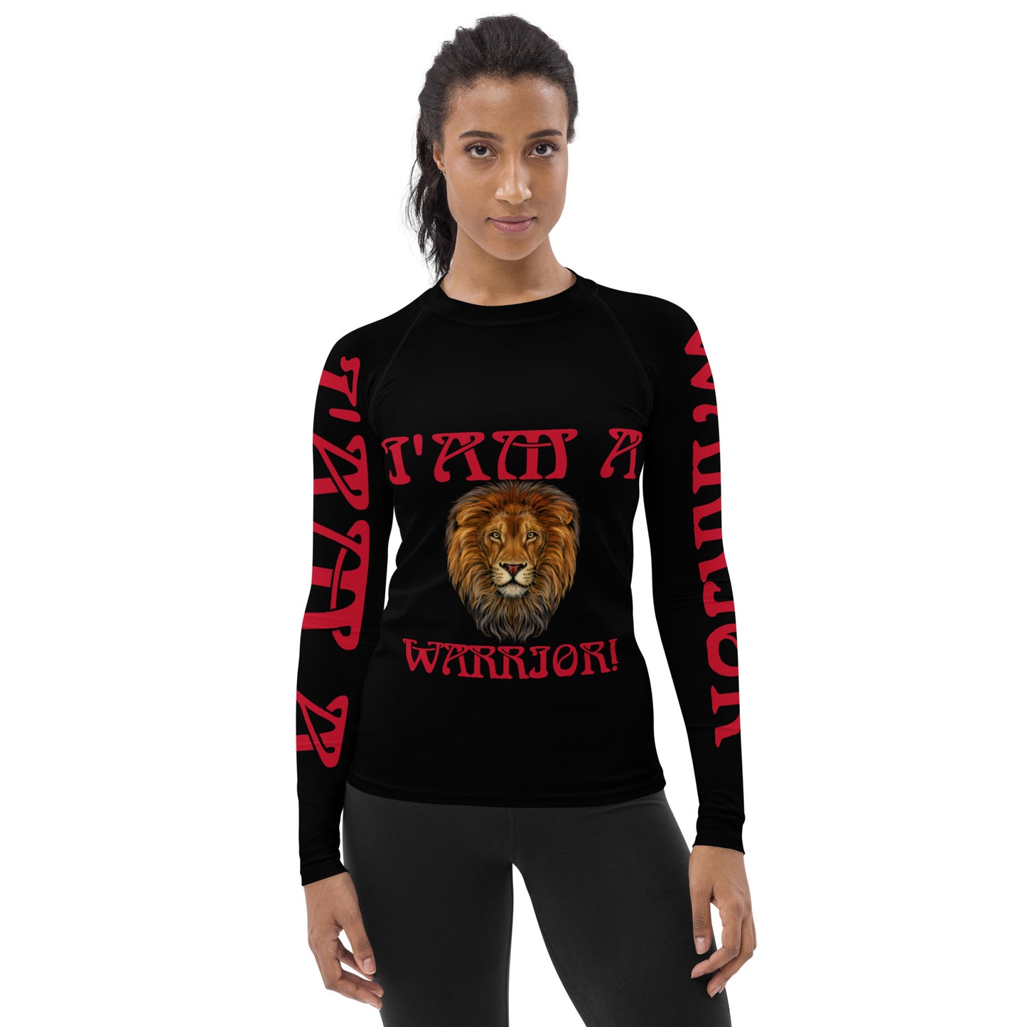 “ I’AM A WARRIOR!” Black Women's Rash Guard W/Red Font