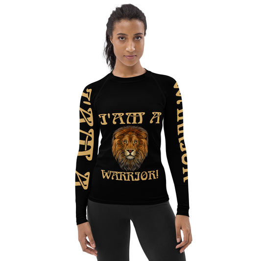 “I’AM A WARRIOR!” Black Women's Rash Guard W/Fawn Font