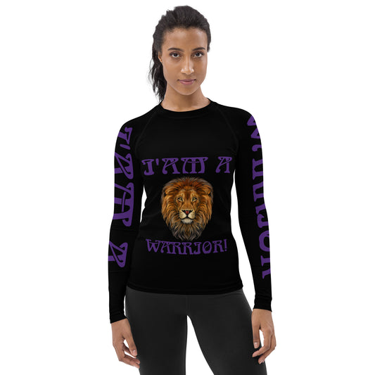 “I’AM A WARRIOR!” Black Women's Rash Guard W/Purple Font