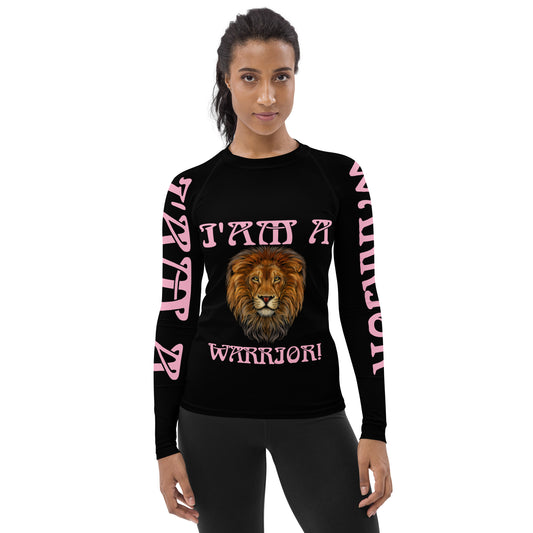 “I’AM A WARRIOR!” Black Women's Rash Guard W/Cotton Candy Font