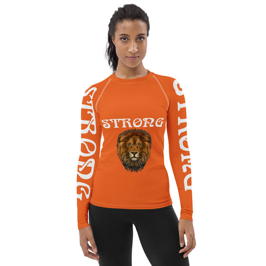 “STRONG” Orange Women's Rash Guard W/White Font