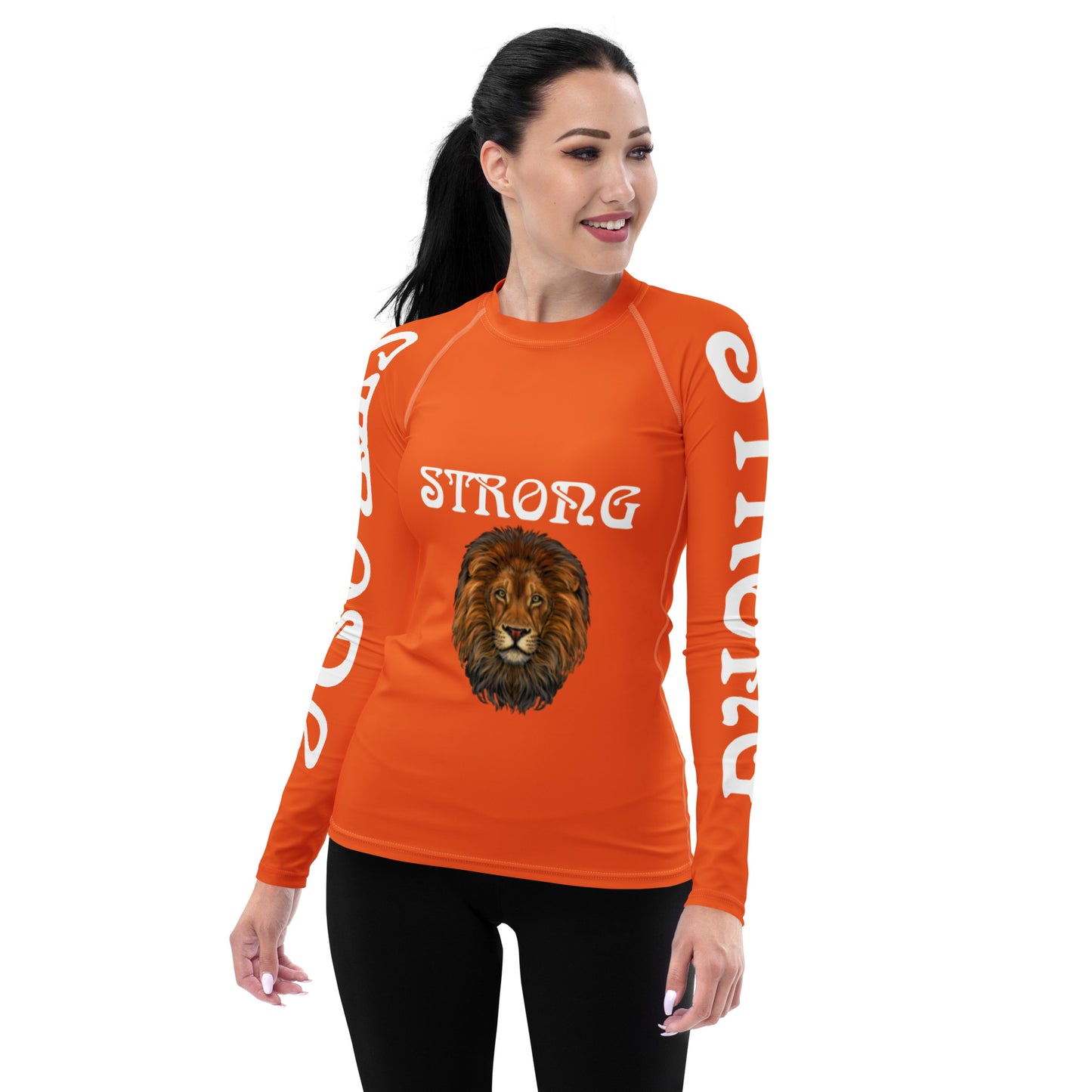 “STRONG” Orange Women's Rash Guard W/White Font