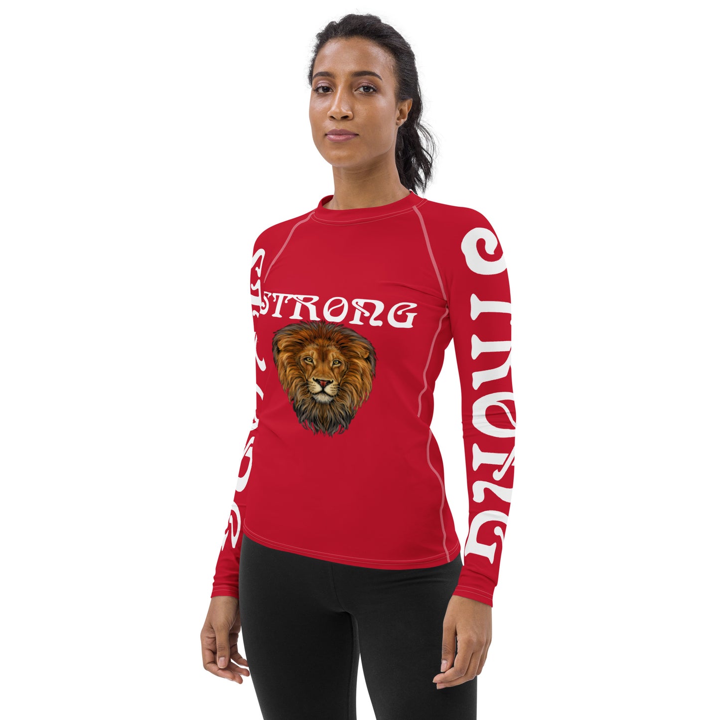 “STRONG” Red Women's Rash Guard W/White Font