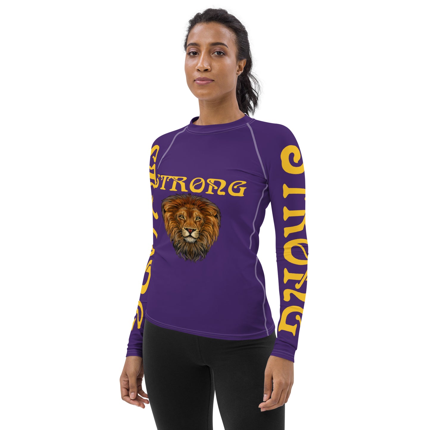 “STRONG” Purple Women's Rash Guard W/Yellow Font