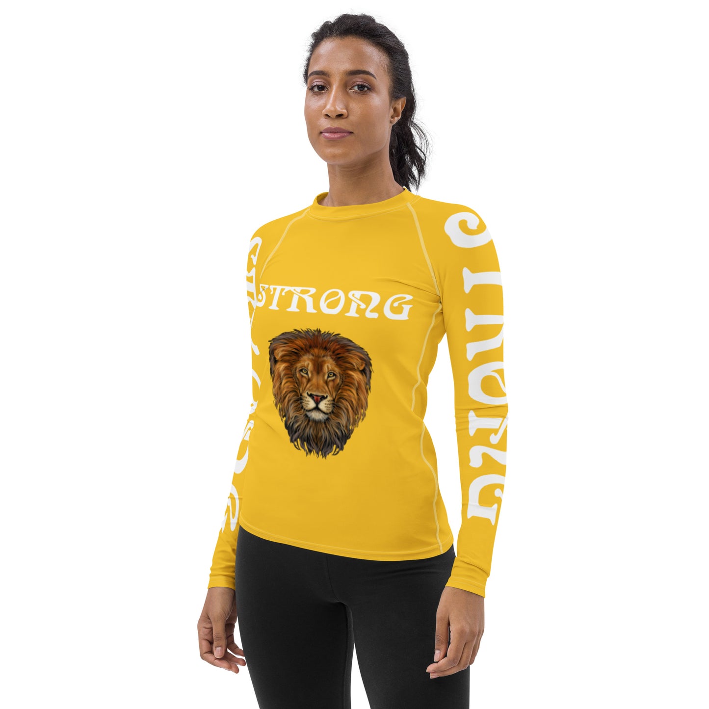 “STRONG” Yellow Women's Rash Guard W/White Font