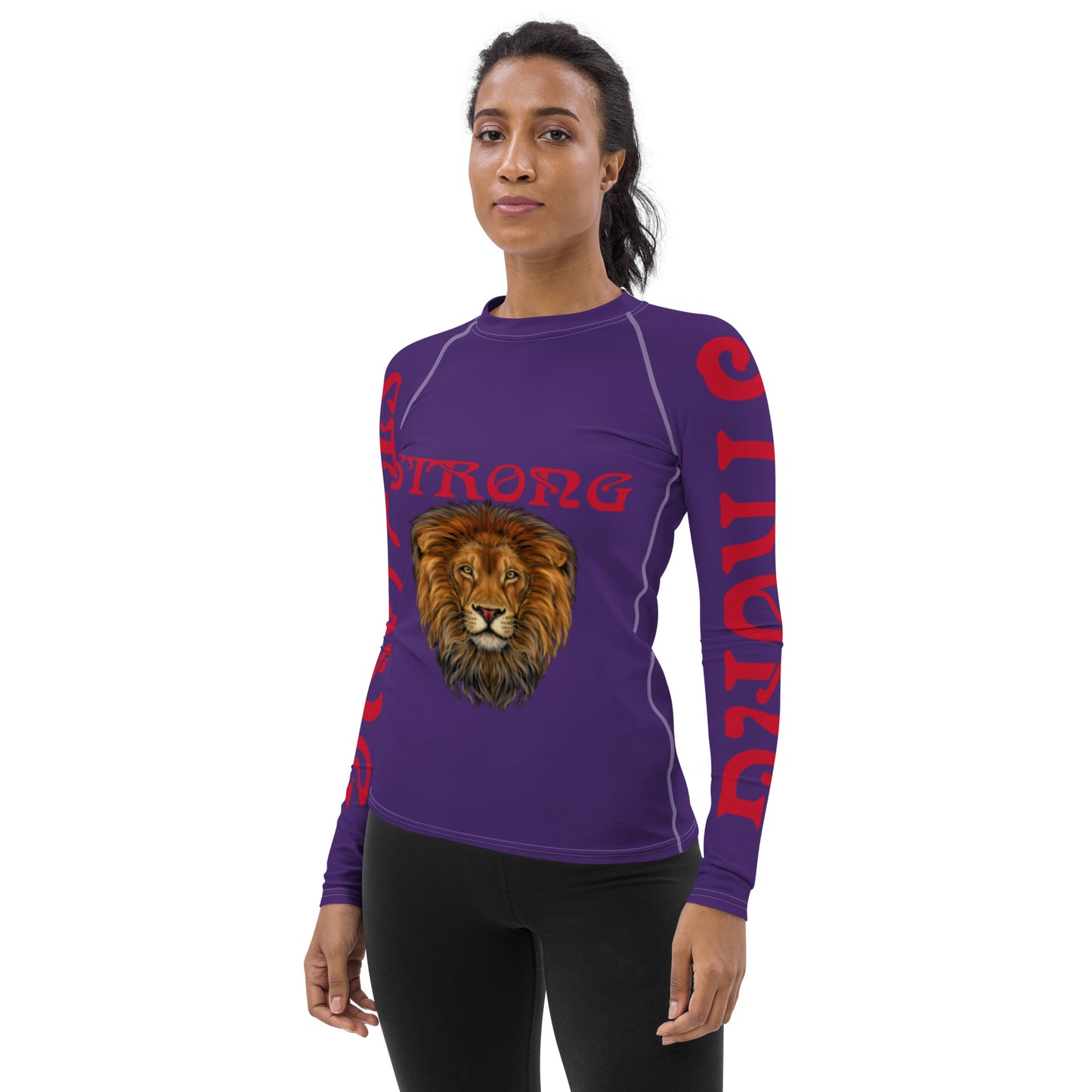 “STRONG” Purple Women's Rash Guard W/Red Font