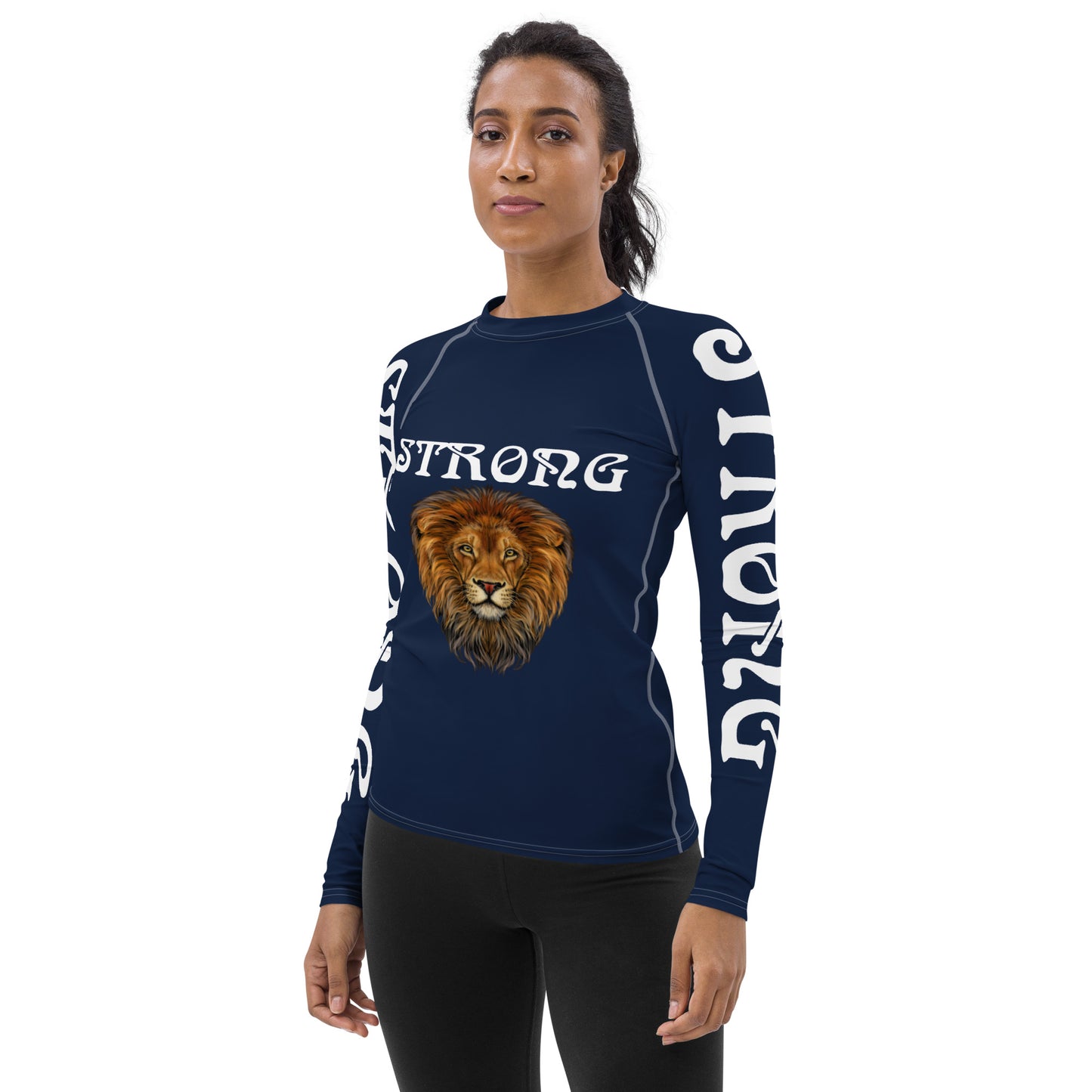 “STRONG” Navy Women's Rash Guard W/White Font