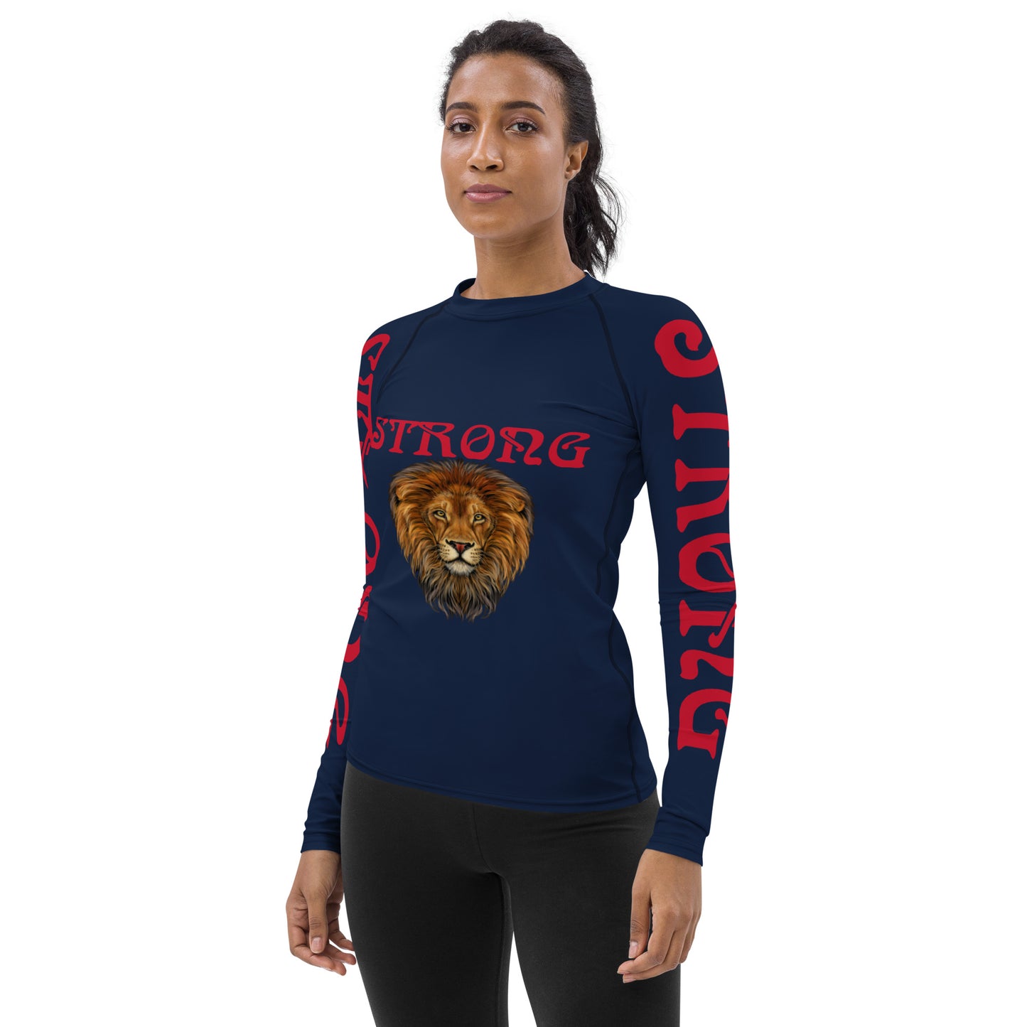 “STRONG” Navy Women's Rash Guard W/Red Font