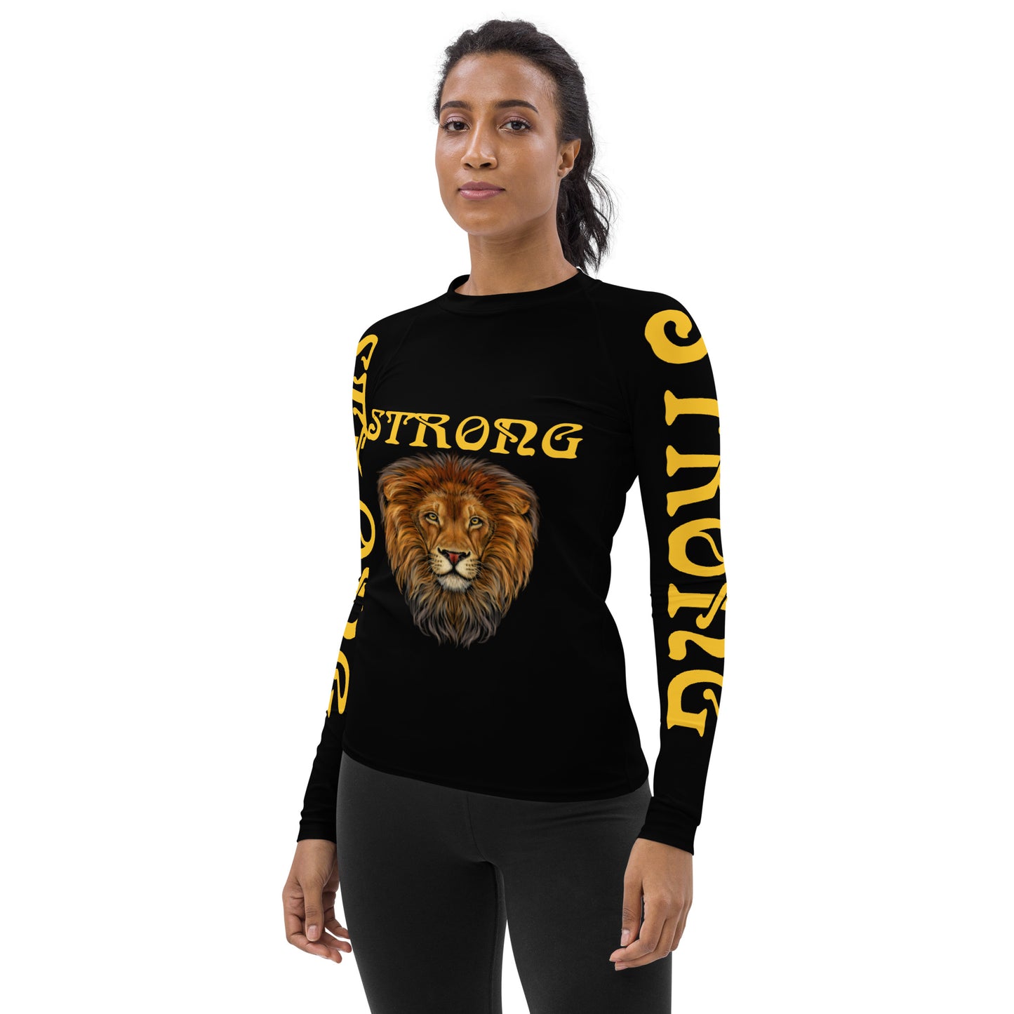 “STRONG”Black Women's Rash Guard W/Yellow Font