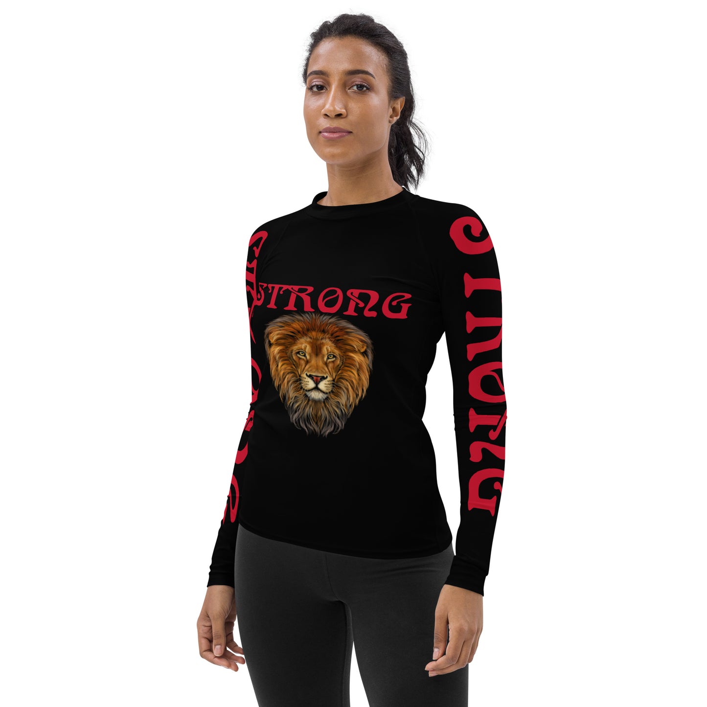 “STRONG”Black Women's Rash Guard W/Red Font