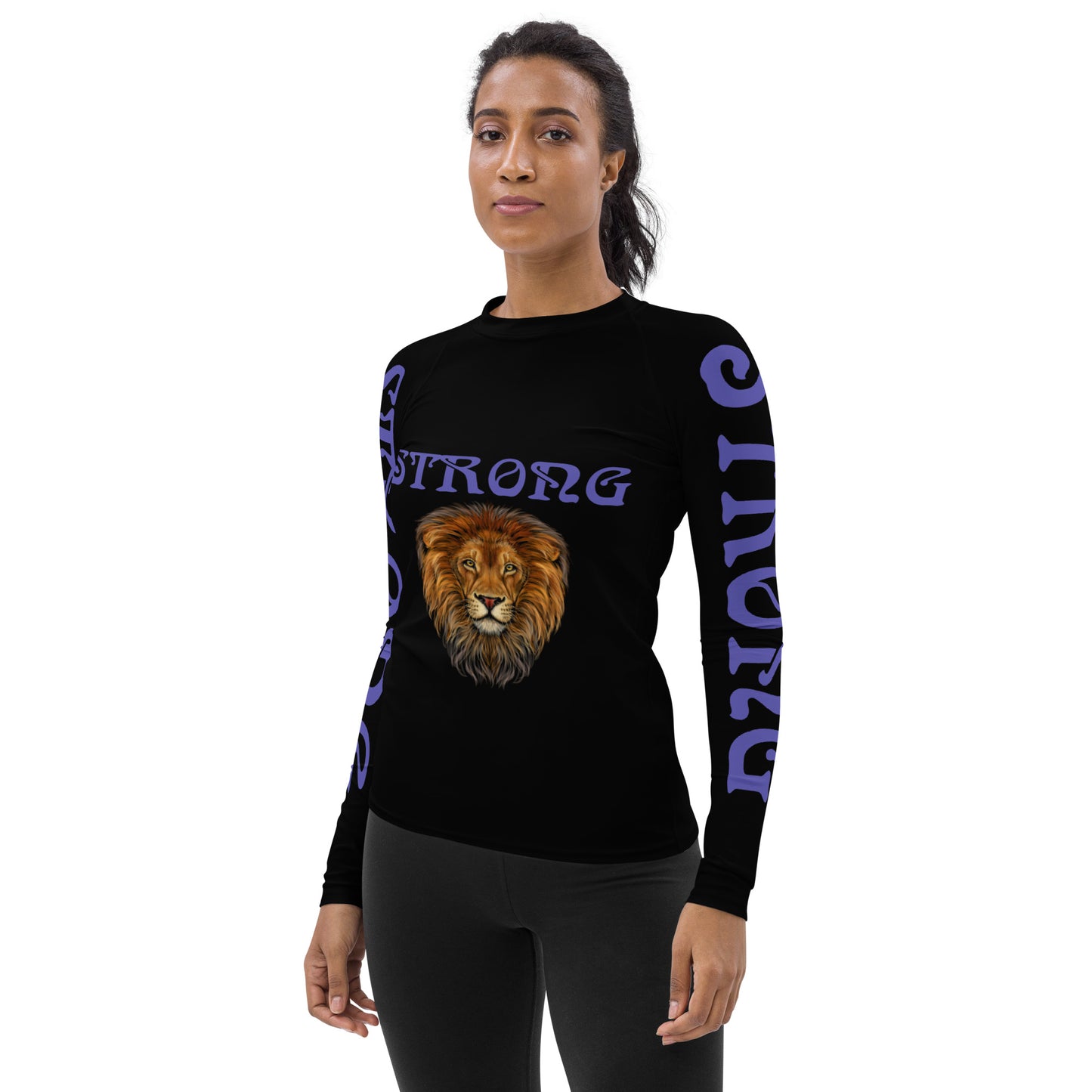 “STRONG” Black Women's Rash Guard W/Purple Font